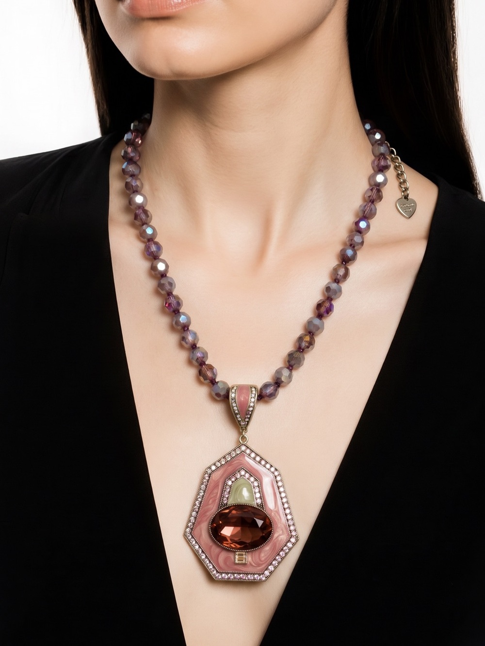 Heidi Daus Pink & Brown Statement Pendant Necklace set
